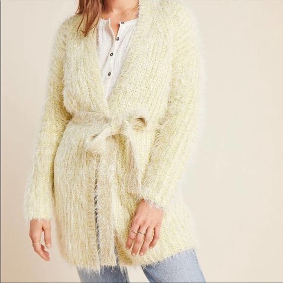 Anthropologie Yellow Larkin Shimmer Belted Cardigan Small Long Sleeve NEW - Picture 3 of 9